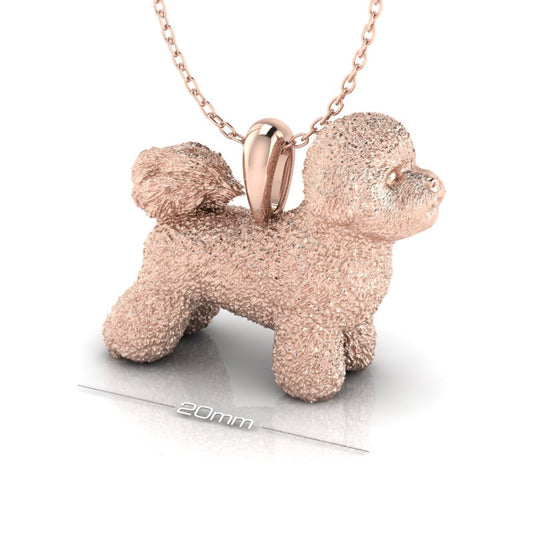 Silver dog pendant necklace with textured fur details on a chain, perfect accessory for dog lovers and jewellery enthusiasts worldwide, also available in solid gold. Made by Chris Simpson Designs in the United Kingdom.