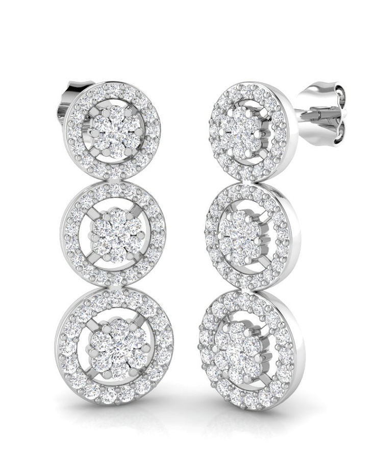 Three-tier diamond halo drop earrings