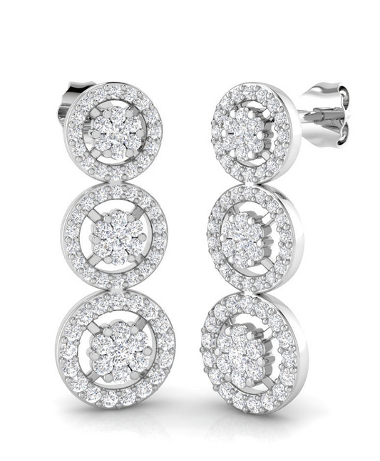 Three-tier diamond halo drop earrings
