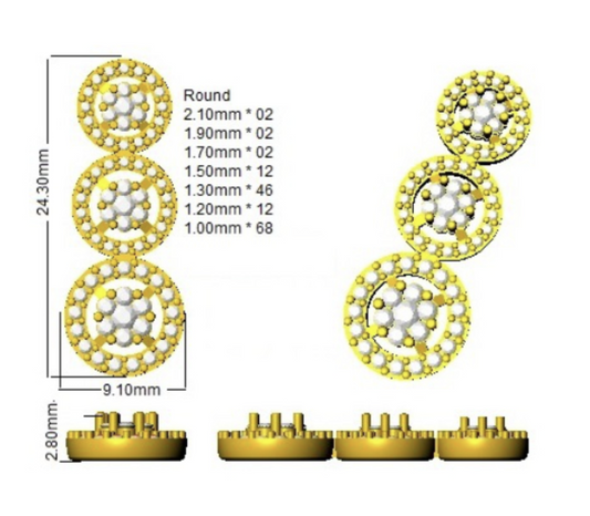 Three-tier diamond halo drop earrings