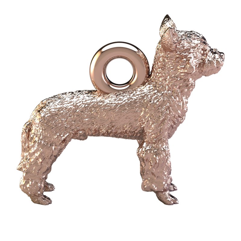 Silver dog pendant necklaces and charms with textured fur details on a chain, perfect accessory for dog lovers and jewellery enthusiasts worldwide, also available in solid gold. Made by Chris Simpson Designs in the United Kingdom.