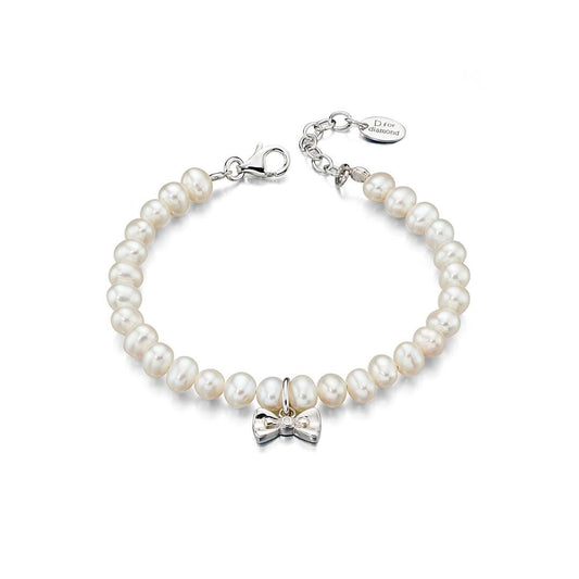 Shell Pearl and Bow Charm Bracelet with Diamond