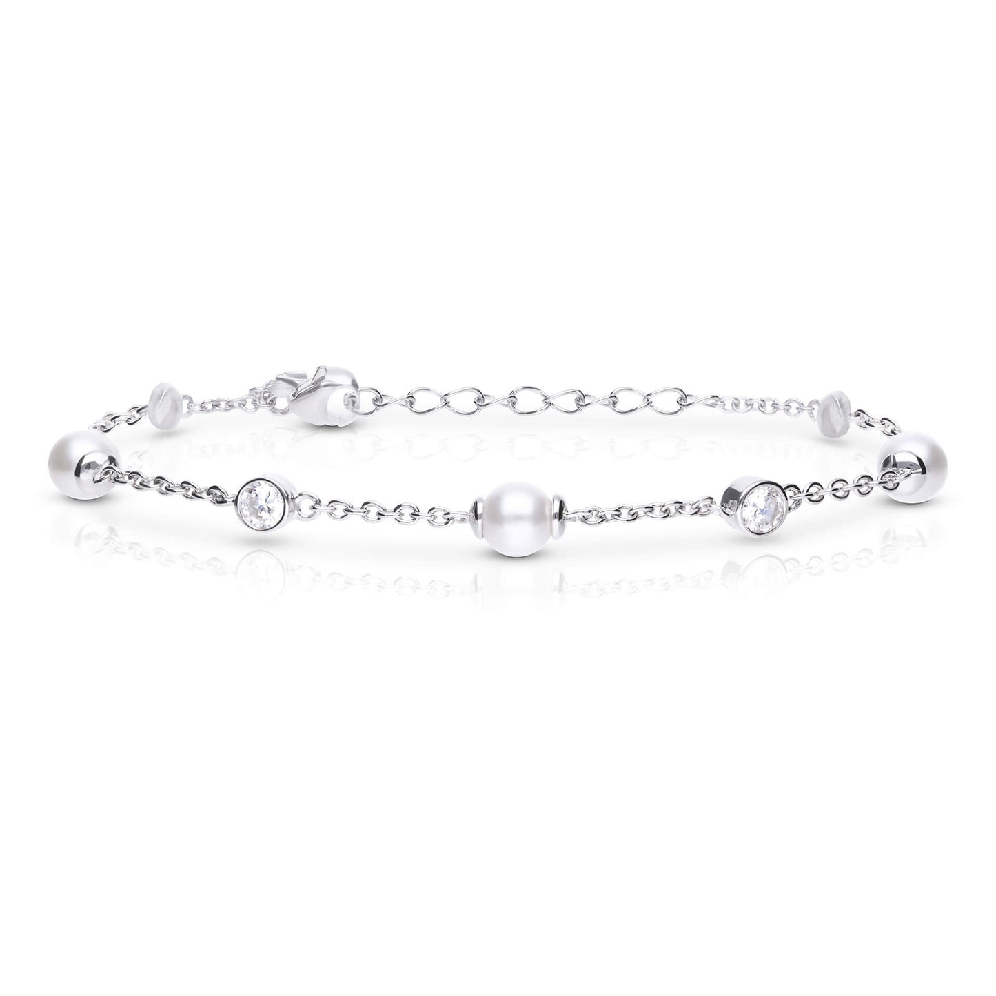 Diamonfire Alternating Shell Pearl and Zirconia Station Bracelet