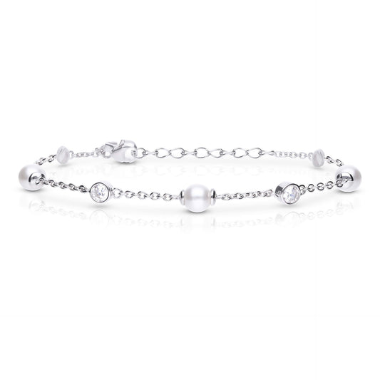 Diamonfire Alternating Shell Pearl and Zirconia Station Bracelet