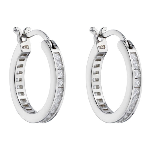 Channel Set Hoop Earrings with Cubic Zirconia