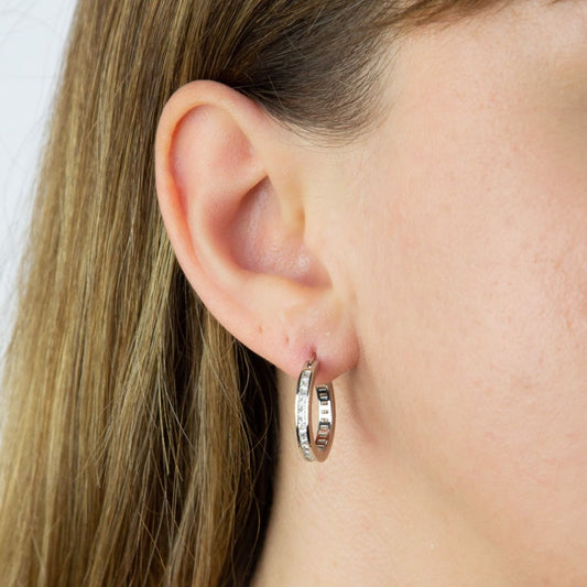 Channel Set Hoop Earrings with Cubic Zirconia