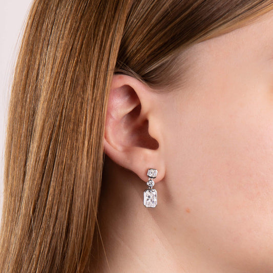 Diamonfire Tri-Stone Drop Earrings