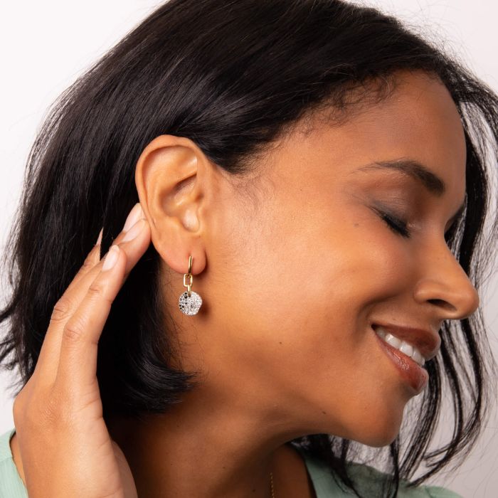 Fiorelli Organic Disc Assembled Hoop Earrings with Gradient Grey Crystal