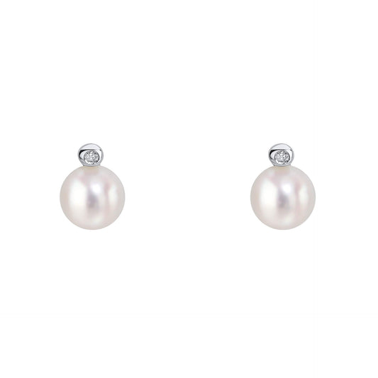 Pearl Stud Earrings with Diamond