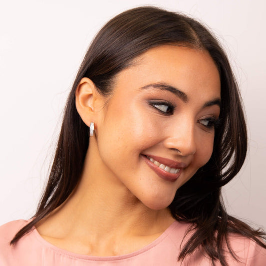 Diamonfire Half Pave Band Hoop Earrings