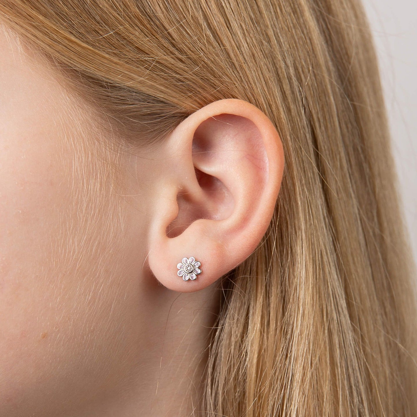 Pink Flower Stud Earrings with Diamond
