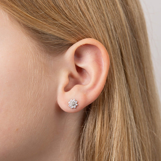 Pink Flower Stud Earrings with Diamond
