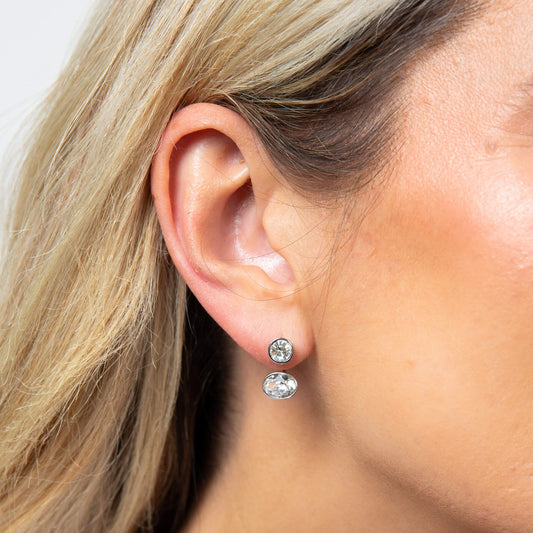 Fiorelli Front and Back Earrings with Oval and Round Crystal Shapes