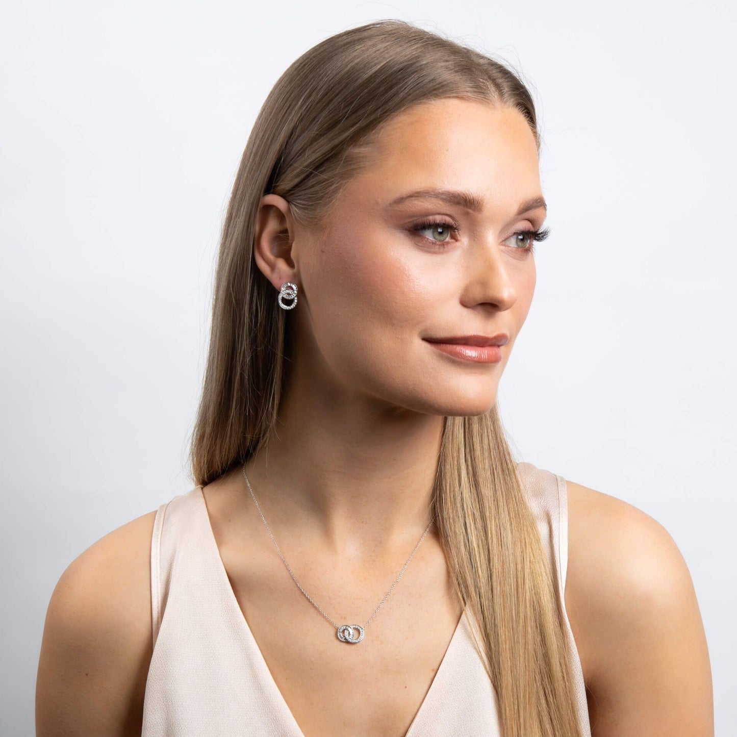 Diamonfire Linked Circles Stud Earrings