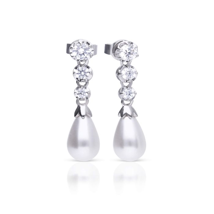 Diamonfire Statement Zirconia Drop Earrings Shell Pearl