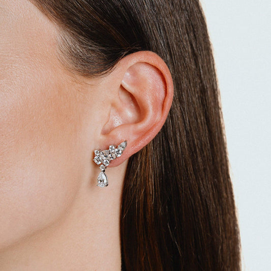 Diamonfire Statement Multi-Cut Zirconia Crawler Earrings with Drop