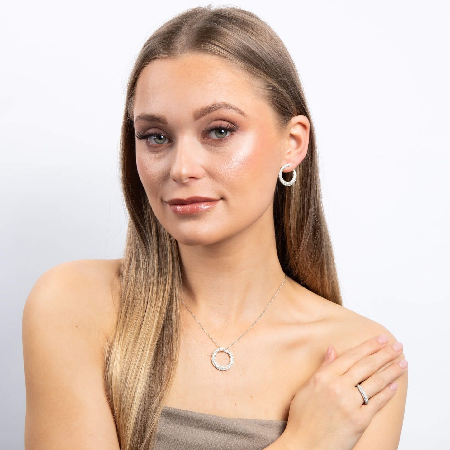 Diamonfire Pave Swirl Open Circle Necklace