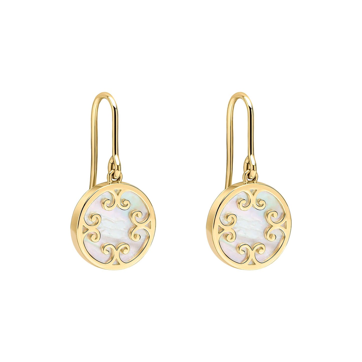 Mother Of Pearl Inlay Swirl Earrings in 9ct Gold