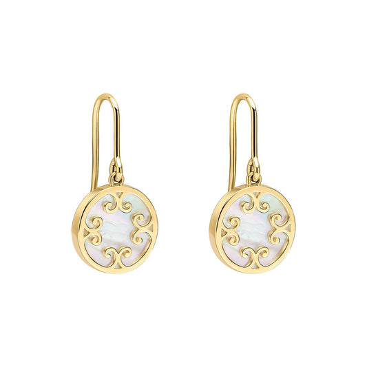 Mother Of Pearl Inlay Swirl Earrings in 9ct Gold