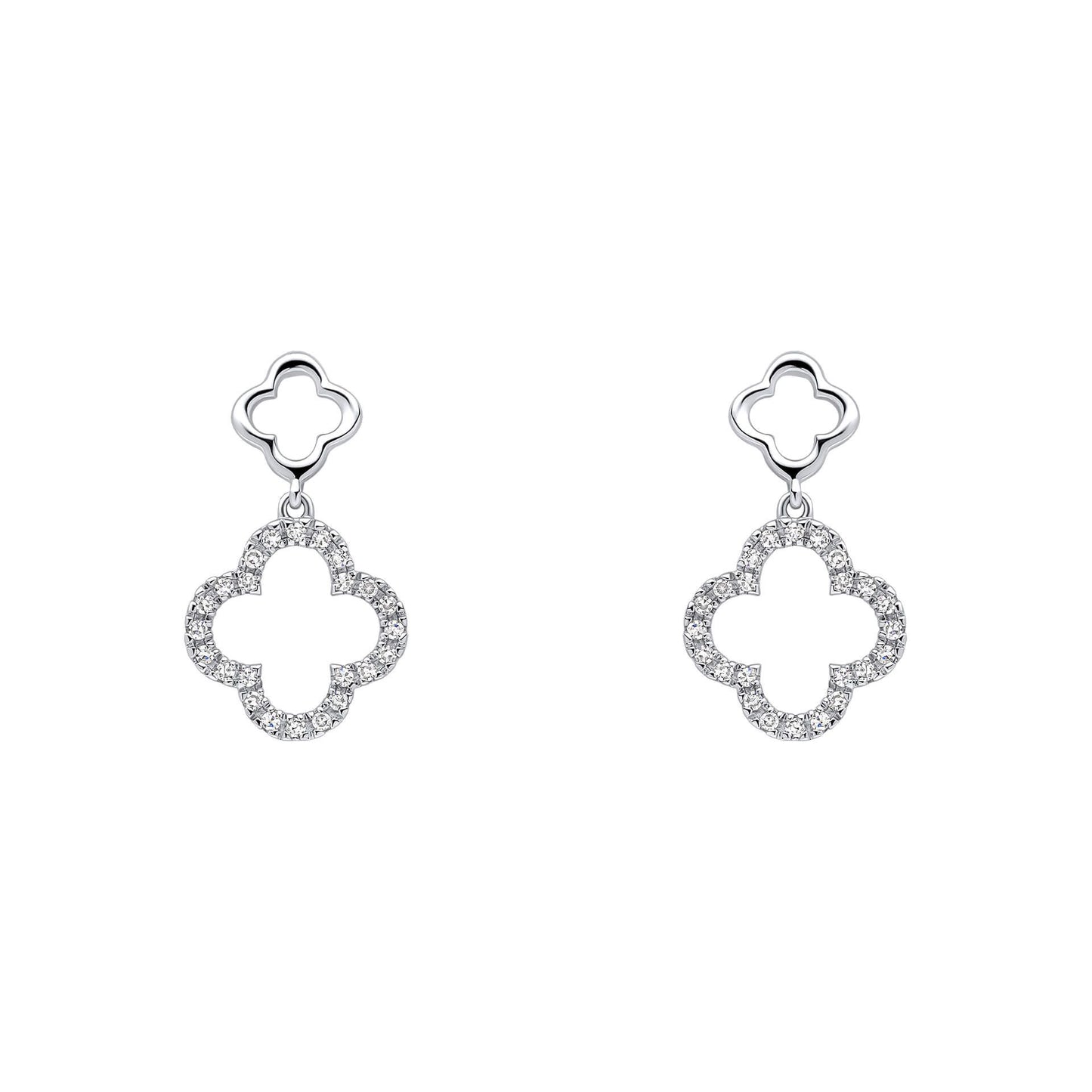 Diamond Quatrefoil Drop Earrings in 9ct Gold