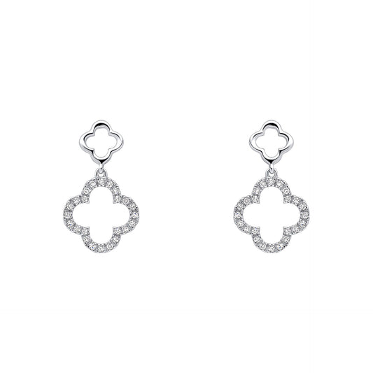 Diamond Quatrefoil Drop Earrings in 9ct Gold