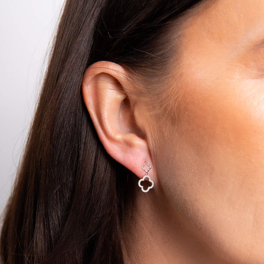 Diamond Quatrefoil Drop Earrings in 9ct Gold