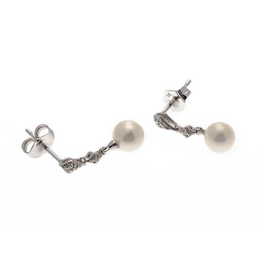 Freshwater Pearl and Diamond Drop Earrings in 9ct Gold
