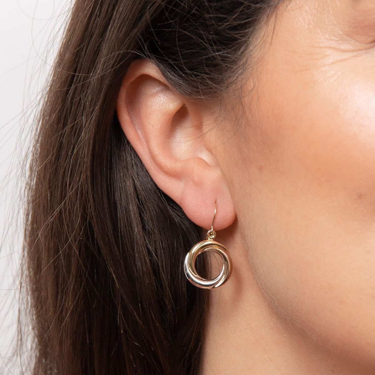 Tri-Metal Open Circle Drop Earrings in 9ct Gold