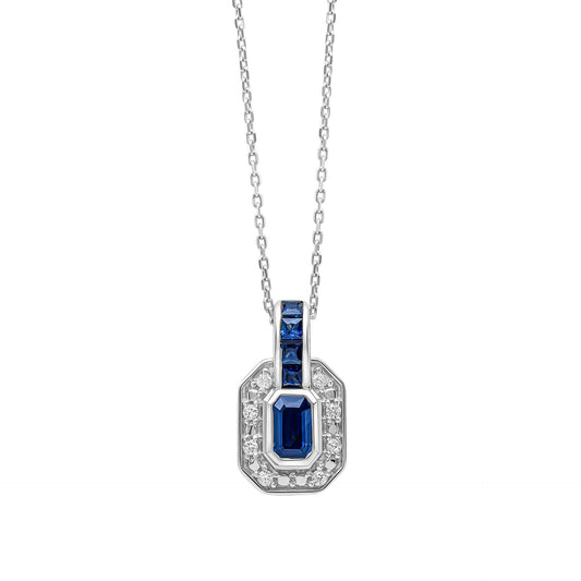 Sapphire Channel and Diamond Necklace in 9ct Gold