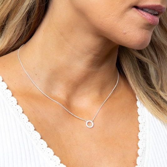 Pave Open Circle Necklace with Cubic Zirconia 42+5cm