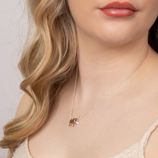 Mum and Baby Elephant Necklace with Rose Gold Plated Detail