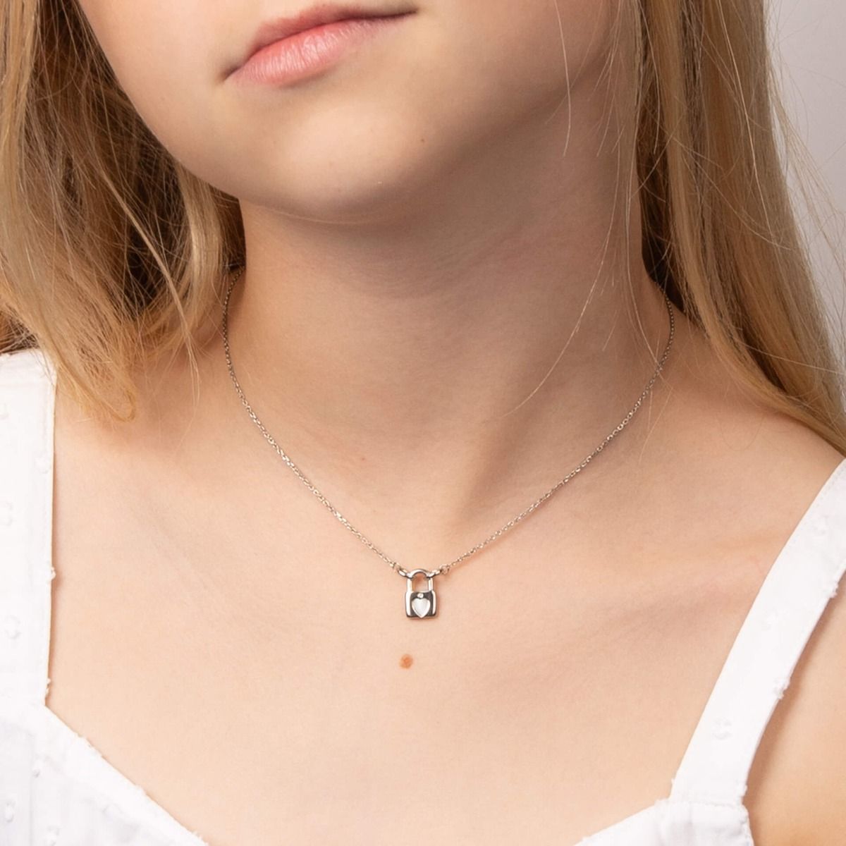 Padlock Heart Necklace with Diamond