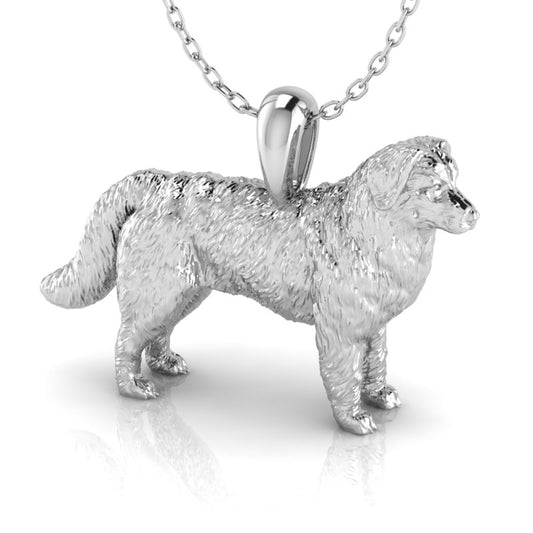 Silver dog pendant necklace with textured fur details on a chain, perfect accessory for dog lovers and jewellery enthusiasts worldwide, also available in solid gold. Made by Chris Simpson Designs in the United Kingdom.