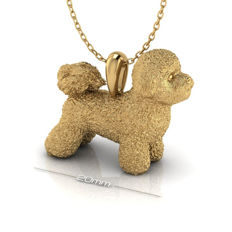 Silver dog pendant necklace with textured fur details on a chain, perfect accessory for dog lovers and jewellery enthusiasts worldwide, also available in solid gold. Made by Chris Simpson Designs in the United Kingdom.