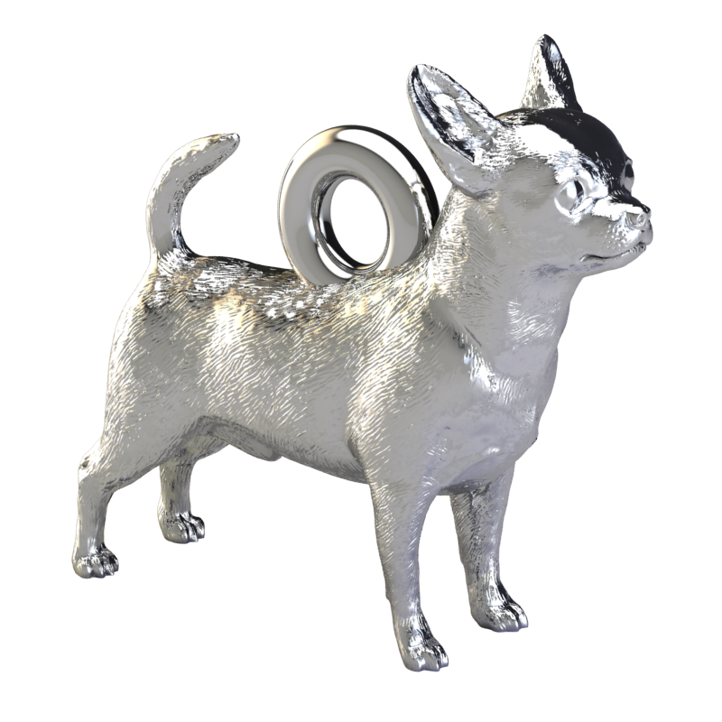 Silver dog pendant necklaces and charms with textured fur details on a chain, perfect accessory for dog lovers and jewellery enthusiasts worldwide, also available in solid gold. Made by Chris Simpson Designs in the United Kingdom.