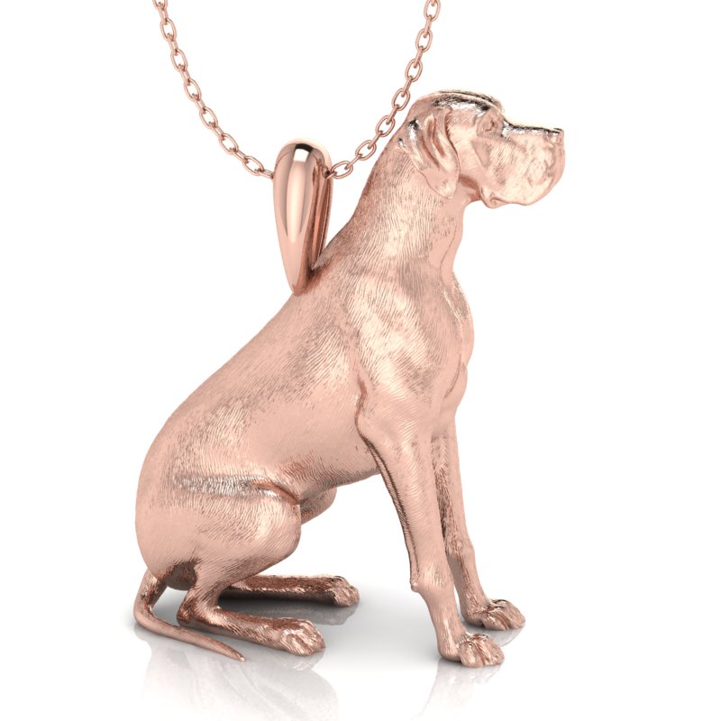 Silver dog pendant necklace with textured fur details on a chain, perfect accessory for dog lovers and jewellery enthusiasts worldwide, also available in solid gold. Made by Chris Simpson Designs in the United Kingdom.
