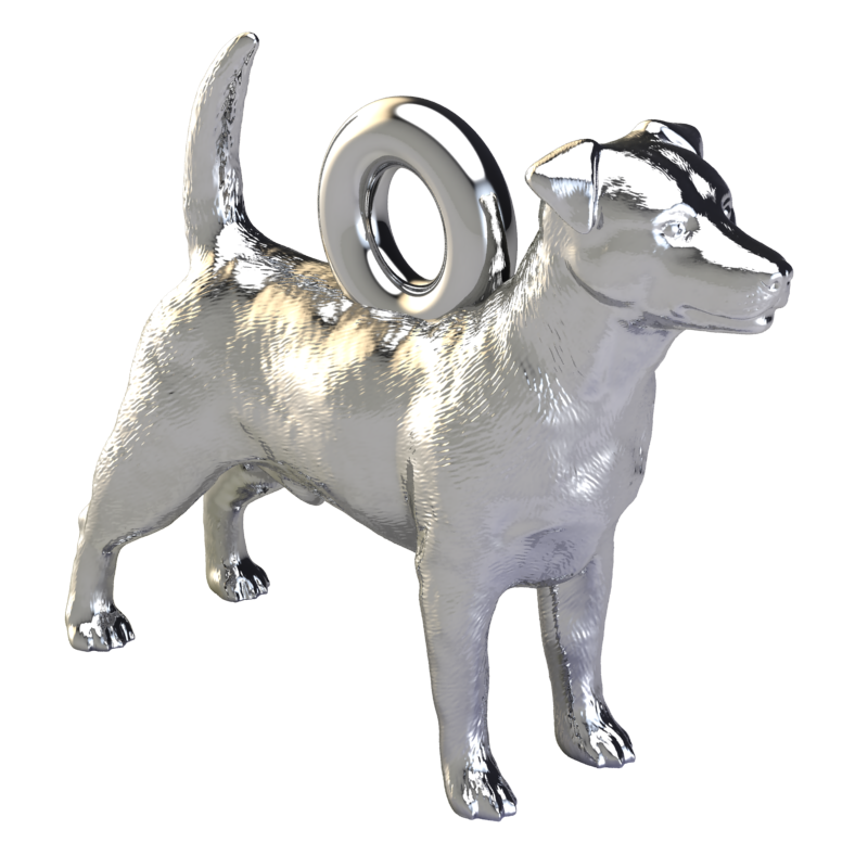 Silver dog pendant necklaces and charms with textured fur details on a chain, perfect accessory for dog lovers and jewellery enthusiasts worldwide, also available in solid gold. Made by Chris Simpson Designs in the United Kingdom.