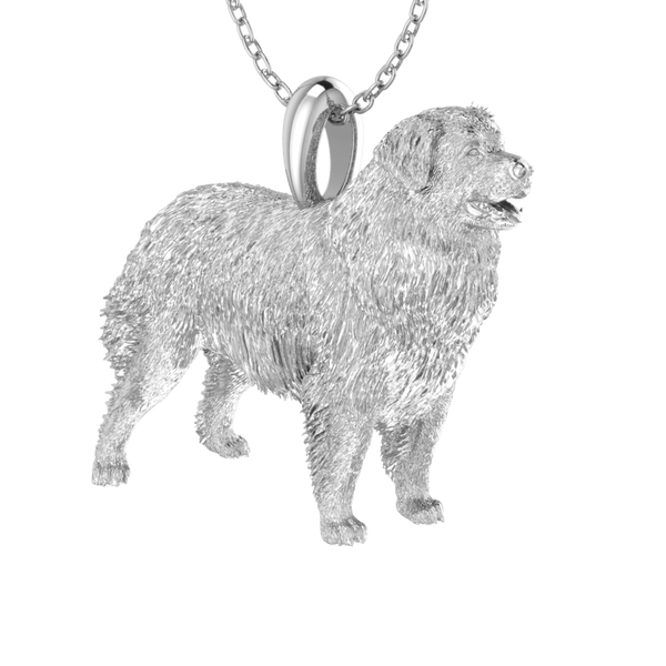 Silver dog pendant necklace with textured fur details on a chain, perfect accessory for dog lovers and jewellery enthusiasts worldwide, also available in solid gold. Made by Chris Simpson Designs in the United Kingdom.
