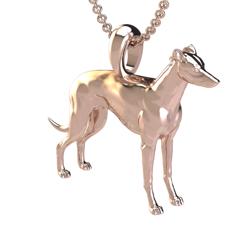 Silver dog pendant necklace with textured fur details on a chain, perfect accessory for dog lovers and jewellery enthusiasts worldwide, also available in solid gold. Made by Chris Simpson Designs in the United Kingdom.