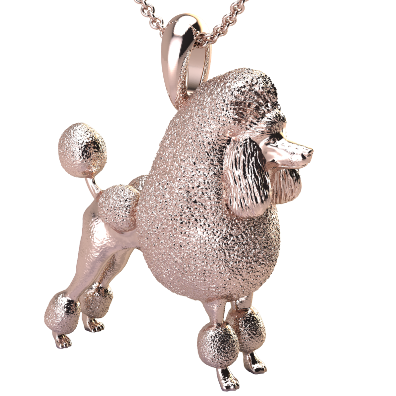 Silver dog pendant necklace with textured fur details on a chain, perfect accessory for dog lovers and jewellery enthusiasts worldwide, also available in solid gold. Made by Chris Simpson Designs in the United Kingdom.