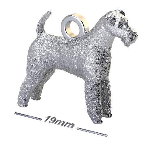 Silver dog pendant necklaces and charms with textured fur details on a chain, perfect accessory for dog lovers and jewellery enthusiasts worldwide, also available in solid gold. Made by Chris Simpson Designs in the United Kingdom.