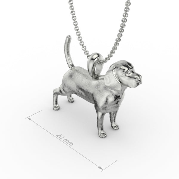 Silver dog pendant necklace with textured fur details on a chain, perfect accessory for dog lovers and jewellery enthusiasts worldwide, also available in solid gold. Made by Chris Simpson Designs in the United Kingdom.