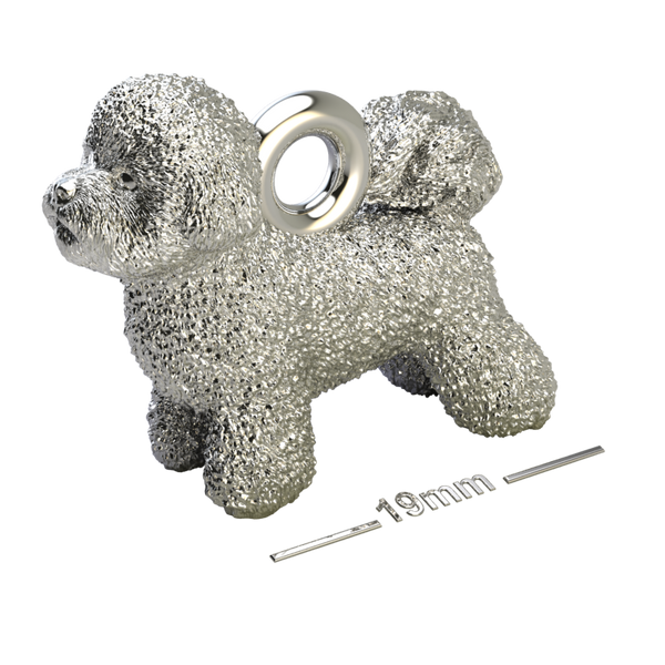Silver dog pendant necklaces and charms with textured fur details on a chain, perfect accessory for dog lovers and jewellery enthusiasts worldwide, also available in solid gold. Made by Chris Simpson Designs in the United Kingdom.