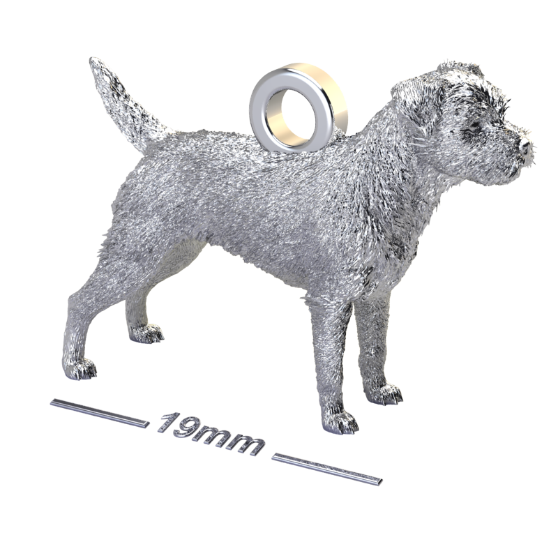 Silver dog pendant necklaces and charms with textured fur details on a chain, perfect accessory for dog lovers and jewellery enthusiasts worldwide, also available in solid gold. Made by Chris Simpson Designs in the United Kingdom.
