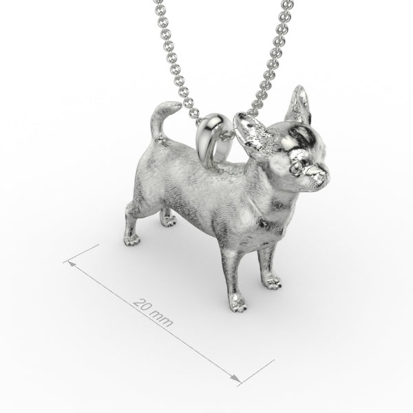 Silver dog pendant necklace with textured fur details on a chain, perfect accessory for dog lovers and jewellery enthusiasts worldwide, also available in solid gold. Made by Chris Simpson Designs in the United Kingdom.