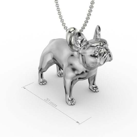 Silver dog pendant necklace with textured fur details on a chain, perfect accessory for dog lovers and jewellery enthusiasts worldwide, also available in solid gold. Made by Chris Simpson Designs in the United Kingdom.