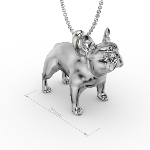 Silver dog pendant necklace with textured fur details on a chain, perfect accessory for dog lovers and jewellery enthusiasts worldwide, also available in solid gold. Made by Chris Simpson Designs in the United Kingdom.