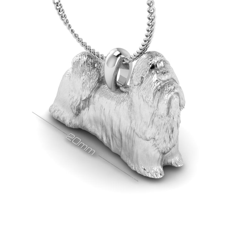 Silver dog pendant necklace with textured fur details on a chain, perfect accessory for dog lovers and jewellery enthusiasts worldwide, also available in solid gold. Made by Chris Simpson Designs in the United Kingdom.