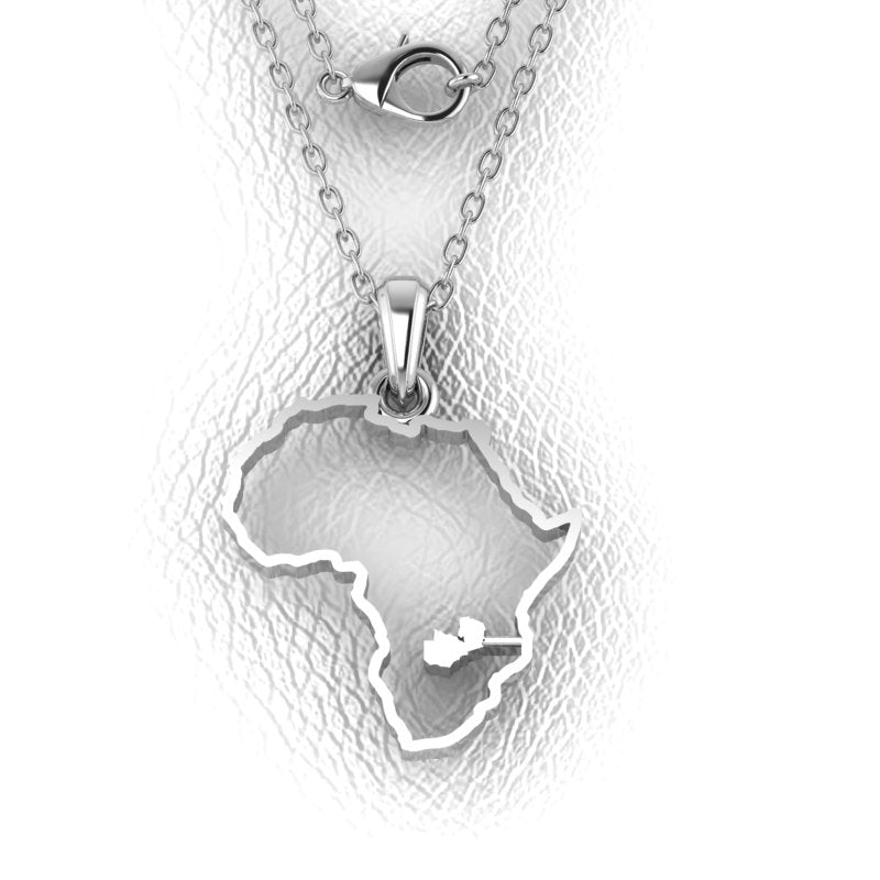 Silver Zambia pendant necklace on a chain, also available in solid gold. Made by Chris Simpson Designs in the United Kingdom.