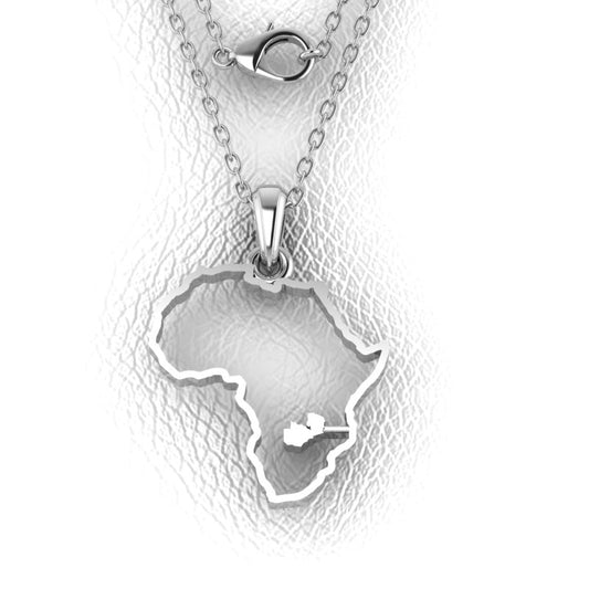 Silver Zambia pendant necklace on a chain, also available in solid gold. Made by Chris Simpson Designs in the United Kingdom.